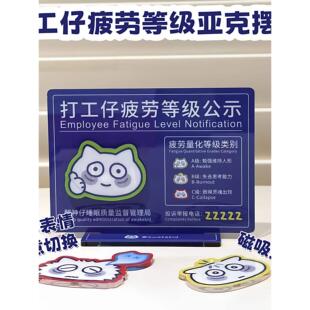 打工仔疲劳等级立牌办公室工位亚克力摆件随意切换表情磁吸装饰品