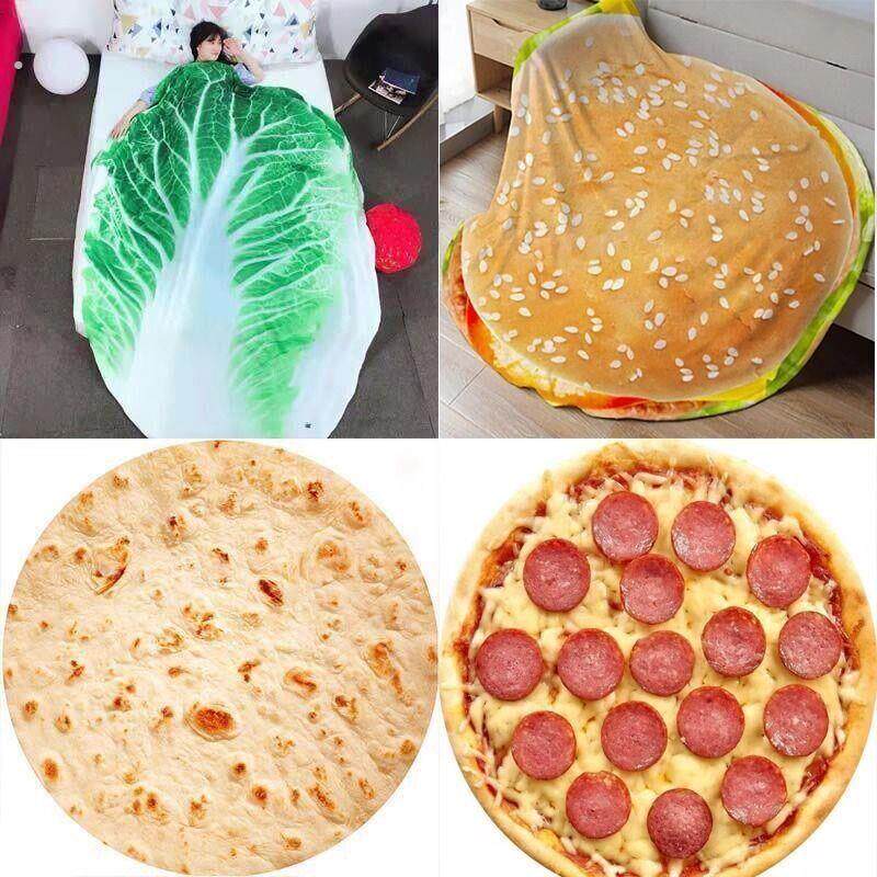 搞怪抱枕大饼毯飞饼毯子搞笑煎饼披萨毛毯白菜加绒空调毯办公室毯