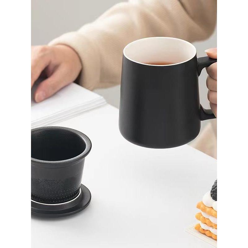 简约陶瓷泡茶杯茶水分离杯个人家用办公带盖过滤水杯马克杯子定制