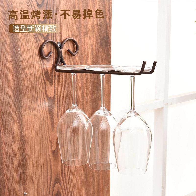 家居红酒杯架整体橱柜侧挂高脚杯架倒挂家用红酒杯收纳层架红酒架