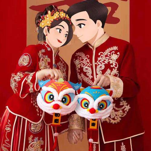 小狮子灯笼结婚灯笼狮子形状婚房装扮用品醒狮伴娘拍照道具女方新