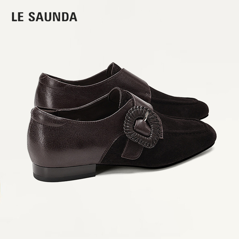 LE SAUNDA/莱尔斯丹2026复古风玛丽珍鞋女棕色低跟气质通勤单鞋