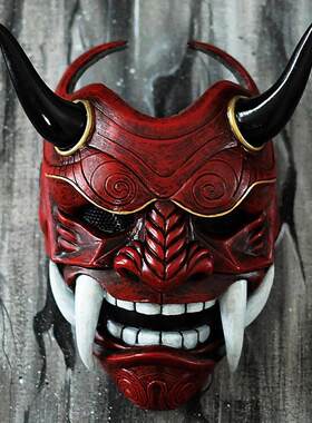 新款日式般若面具獠牙魔鬼拍照佩戴全脸万圣节网红舞台吓人修罗夜