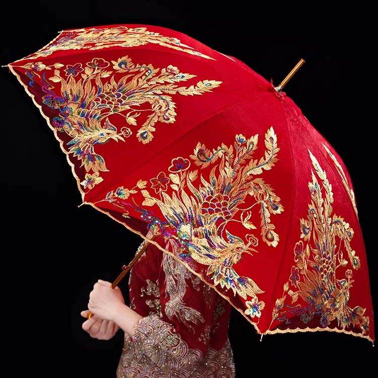 结婚红伞新娘雨伞中式婚伞迎亲婚礼陪嫁接亲出嫁喜伞婚庆用品大全