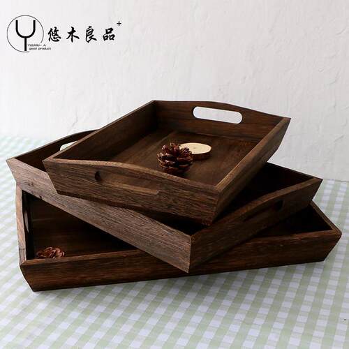 日式梯形烧桐木茶盘托盘酒店拍摄果盘点心盘餐盘咖啡厅果盘实木盘