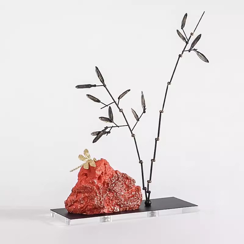 现代新中式创意假山石竹叶摆件售楼处展厅别墅隔断家居软装饰品