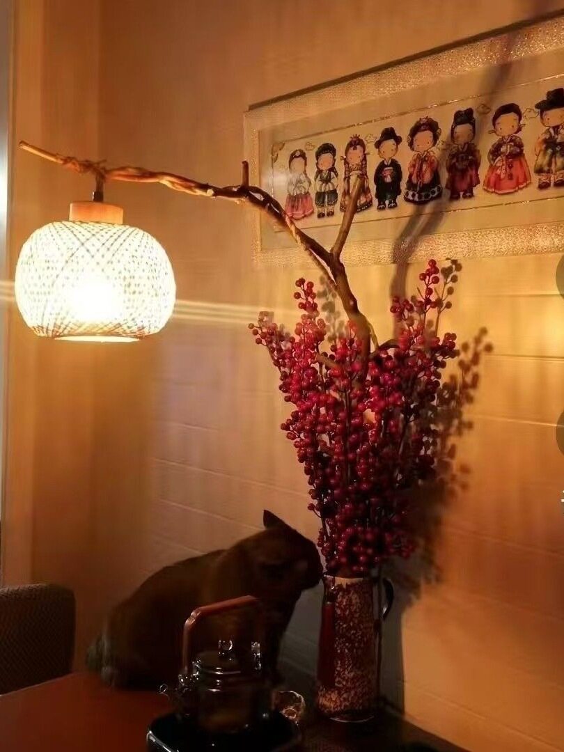 麻绳竹编吊灯复古台灯禅意茶桌根雕树枝挂灯新中式灯罩灯罩配件