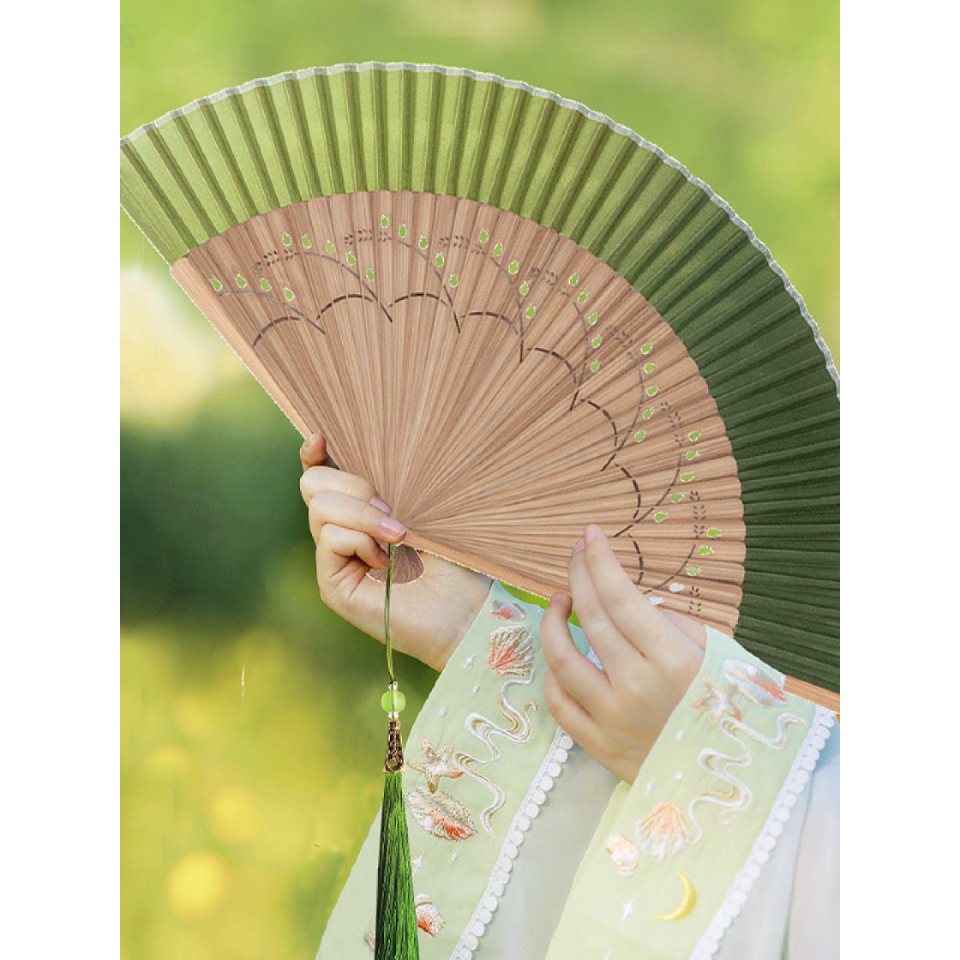 新中式旗袍折扇中国风女扇渐变色汉服扇子夏季便携折叠古风小扇子