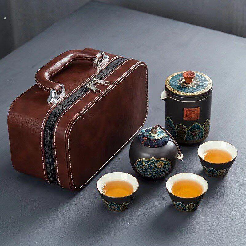 可携式陶瓷快客杯一壶三杯旅行茶具随身泡茶壶茶杯小套装古典礼品