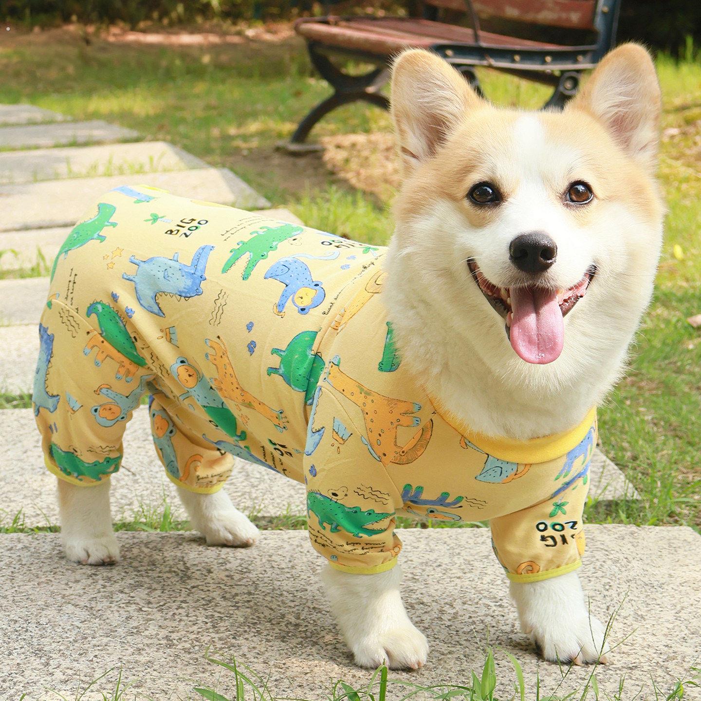 狗狗衣服柴犬柯基泰迪护肚防掉毛家居服术后绝育服弹力宠物四脚衣
