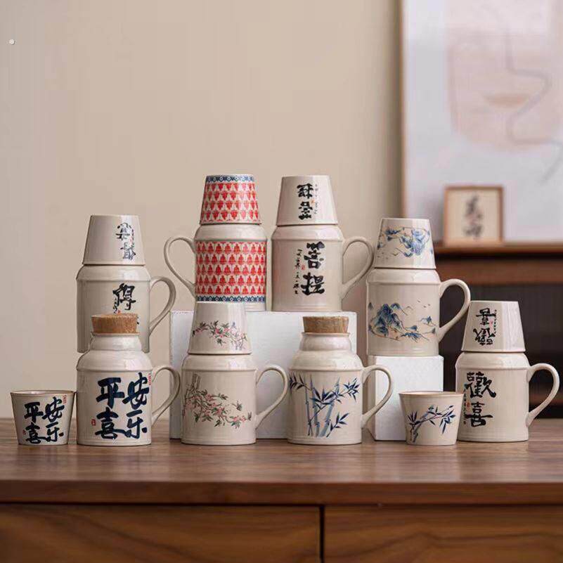 陶瓷小暖壶家用带盖马克杯子大容量陶瓷暖手瓶办公泡茶壶