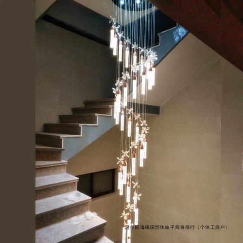 复式楼别墅楼梯吊灯旋转水晶长吊灯现代简约大厅轻奢客厅楼梯间灯