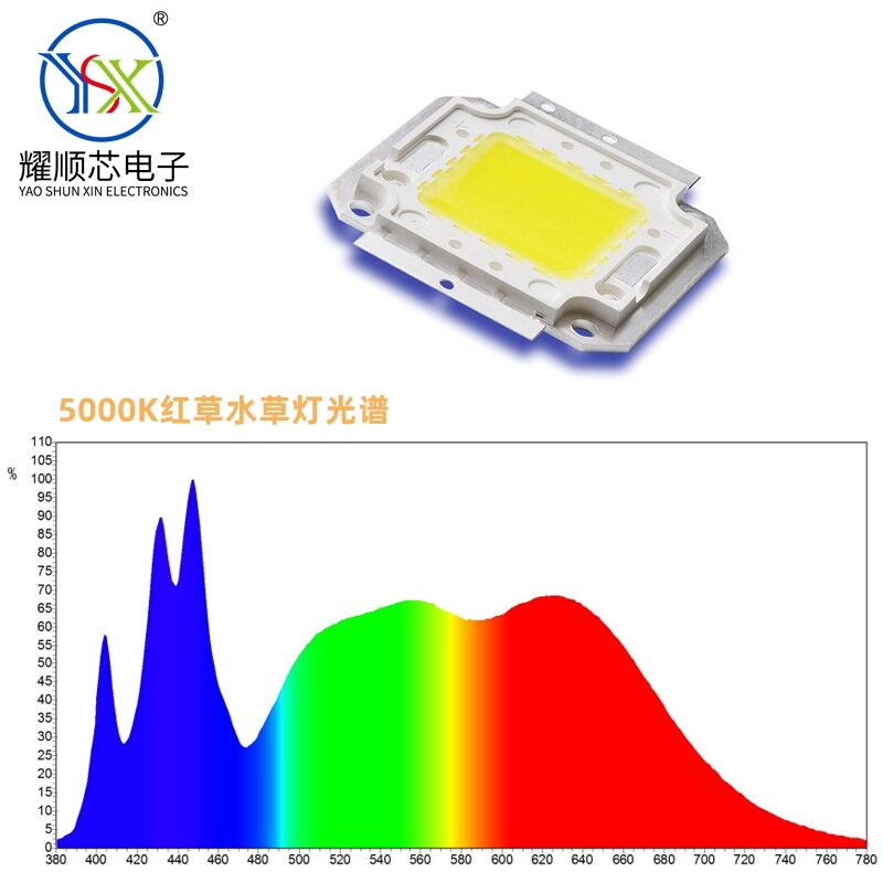 大功率50W全光谱水草灯灯珠高显指5000K红水草用高亮LED集成光源