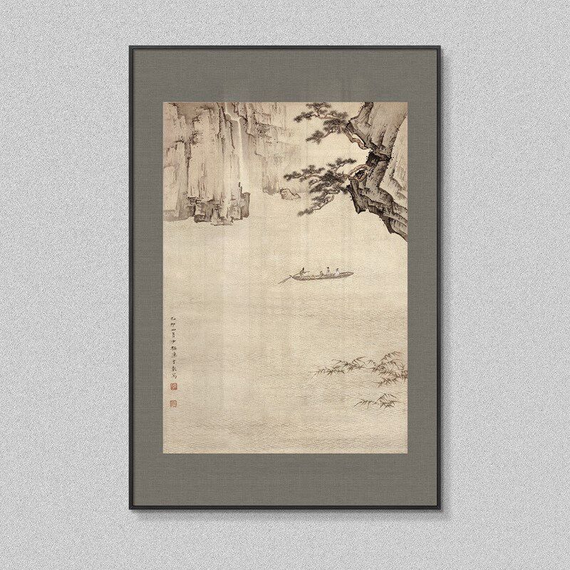 入户玄关装饰画中式万象山河图入门茶楼走廊过道壁画单幅竖版挂画