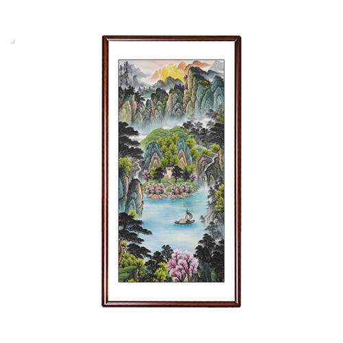 进门玄关装饰挂画纯手绘竖版入户走廊过道山水画西墙中式国画字画