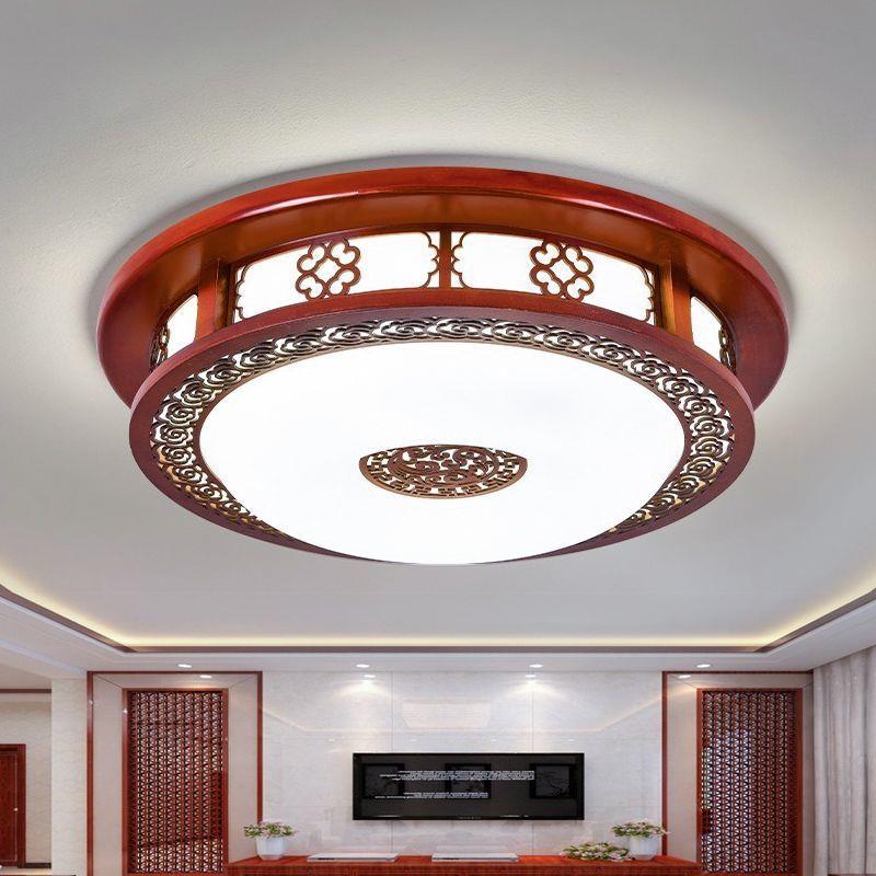 中式吸顶灯led实木卧室灯仿古圆形橡木书房走廊阳台灯具灯饰