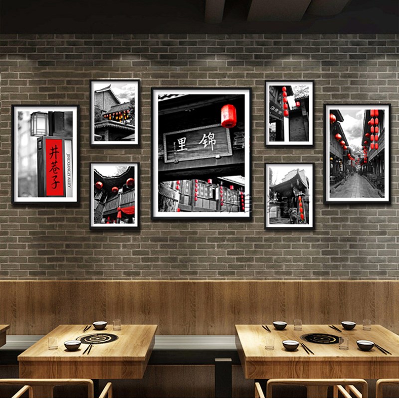 WBZ7黑白老照片装饰复古怀旧挂画餐厅壁画重庆火锅餐馆饭店个性墙