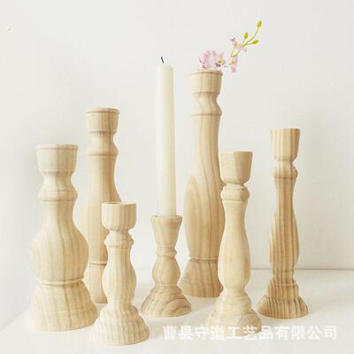 原色实木森系婚礼烛台装饰品 露营餐桌蜡烛台点缀物  样板房摆件