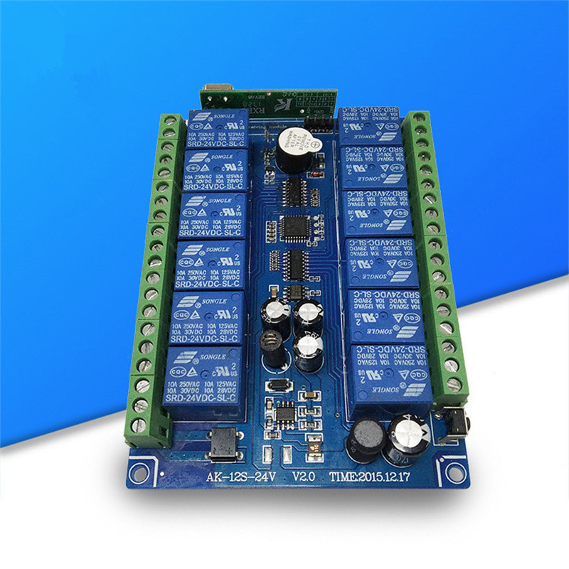 多功能DC12V24v无线遥控开关十二路学习型带解码接收板继电控制器