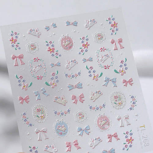 可爱立体小兔珍珠防水美甲贴