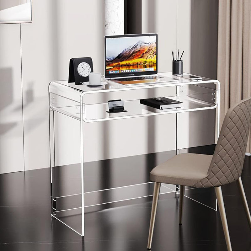 跨境亚克力桌子透明办公学习桌梳妆台卧室电脑桌双层现代简约书桌
