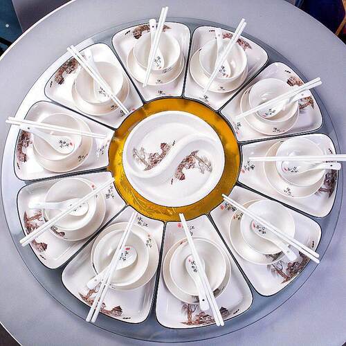 圆桌扇形网红陶瓷团圆拼盘餐具组合套装菜盘盘子碗碟过年家庭聚餐