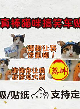 真棒猫咪车贴萝卜纸巾猫汽车贴纸蒸蚌谢谢你让我磁吸贴车身装饰贴
