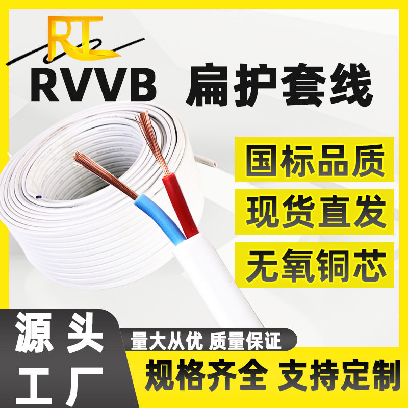 国标RVVB白色双芯扁平线缆 护套线 2芯*0.75 1.5 4 6平方电源线