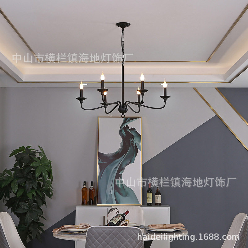简约吊灯创意客厅卧室餐厅灯黑色铁艺蜡烛灯具6头枝型吊灯家居灯