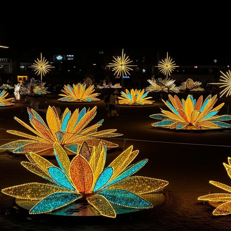 七夕庭院灯光美陈套装LED立体花造型景区亮化网红拍照道具制作