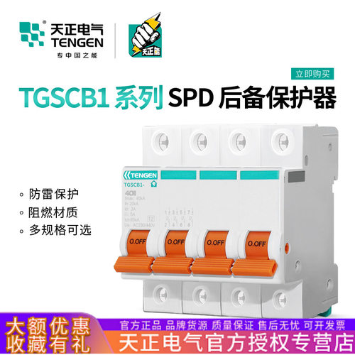 TENGEN天正电气TGSCB1浪涌后备保护器SPD防避雷器4P前端分断开关