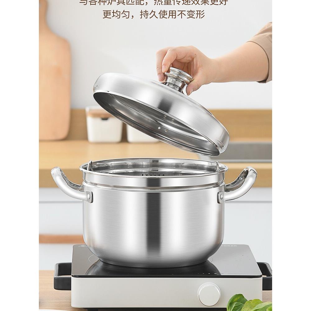 日式小蒸锅1层304不锈钢家用加厚排水电饭锅单层防水多用途煮汤锅