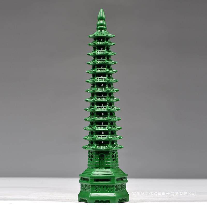 绿色木质文昌塔13层文昌塔十三层实木雕刻家居办公摆设送礼工艺品
