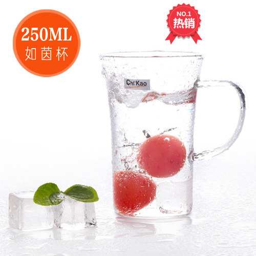 奇高CK-161A纯手工耐热玻璃水杯绿办公室玻璃杯带把透明果汁杯