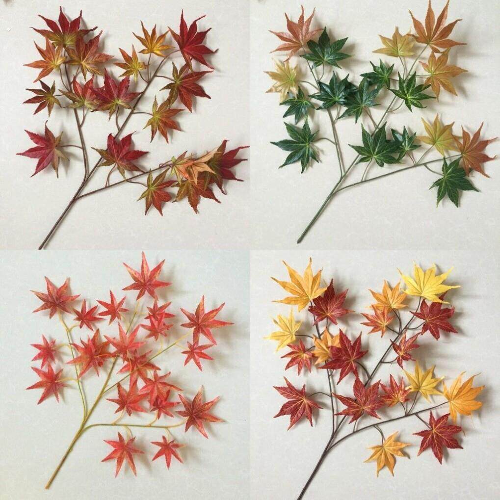 新款仿真红枫叶香山红叶假树叶子塑料树枝绿叶装饰绿植秋季梧桐叶