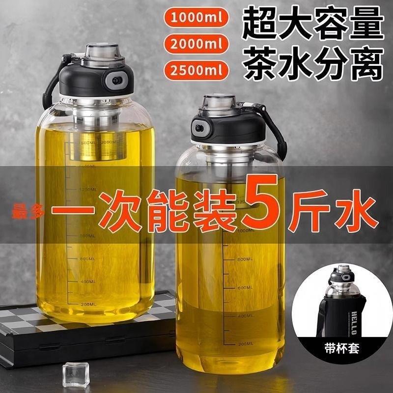 2025新款工地水杯高硼硅玻璃水杯防摔耐高温男士大容量双层便携式