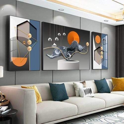 客厅装饰画现代简约沙发背景墙挂画大气晶瓷画三联画壁画轻奢墙画