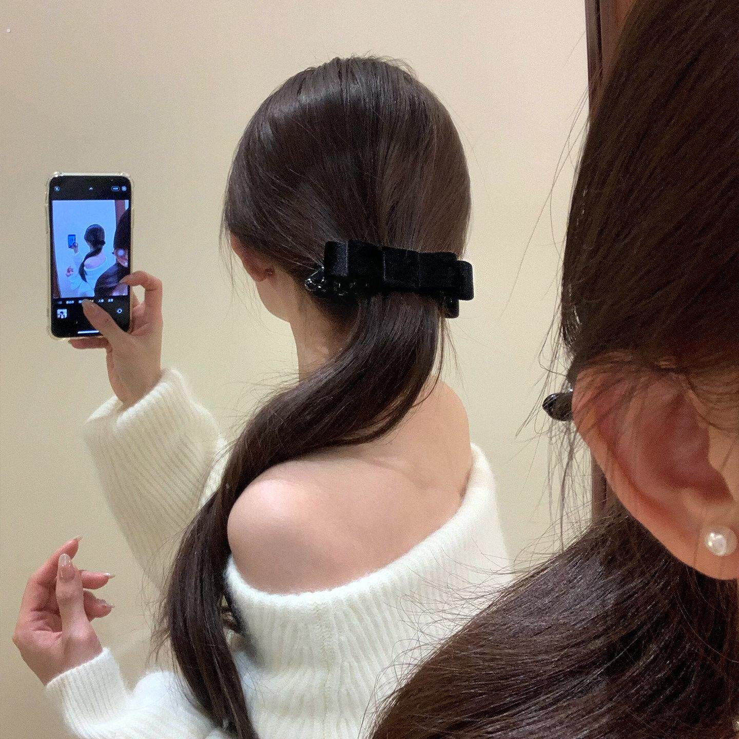 韩系高级丝绒蝴蝶结香蕉夹女2025新款半扎发高马尾竖夹横夹头发饰