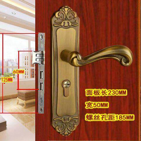 小50双轴承房间门锁执手锁卧室内静音锁体欧式黄古铜钢实木门锁具