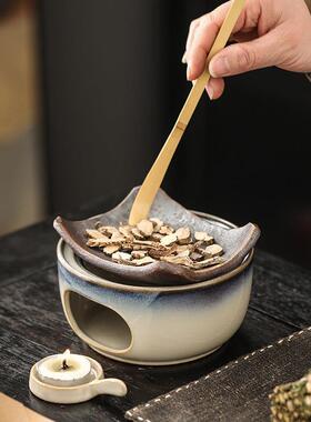 日式手作蜡烛烘烤加热温泡茶炉陶瓷薰香植物雪松香薰炉烤泡茶炉摆
