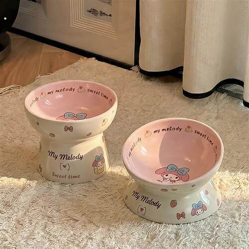 可爱猫碗陶瓷保护颈椎狗碗狗盆防打翻猫食盆宠物喂食碗大口径粮碗