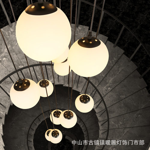 复式楼长吊灯楼梯间北欧玻璃简约现代公寓旋转loft跃层中空客厅灯