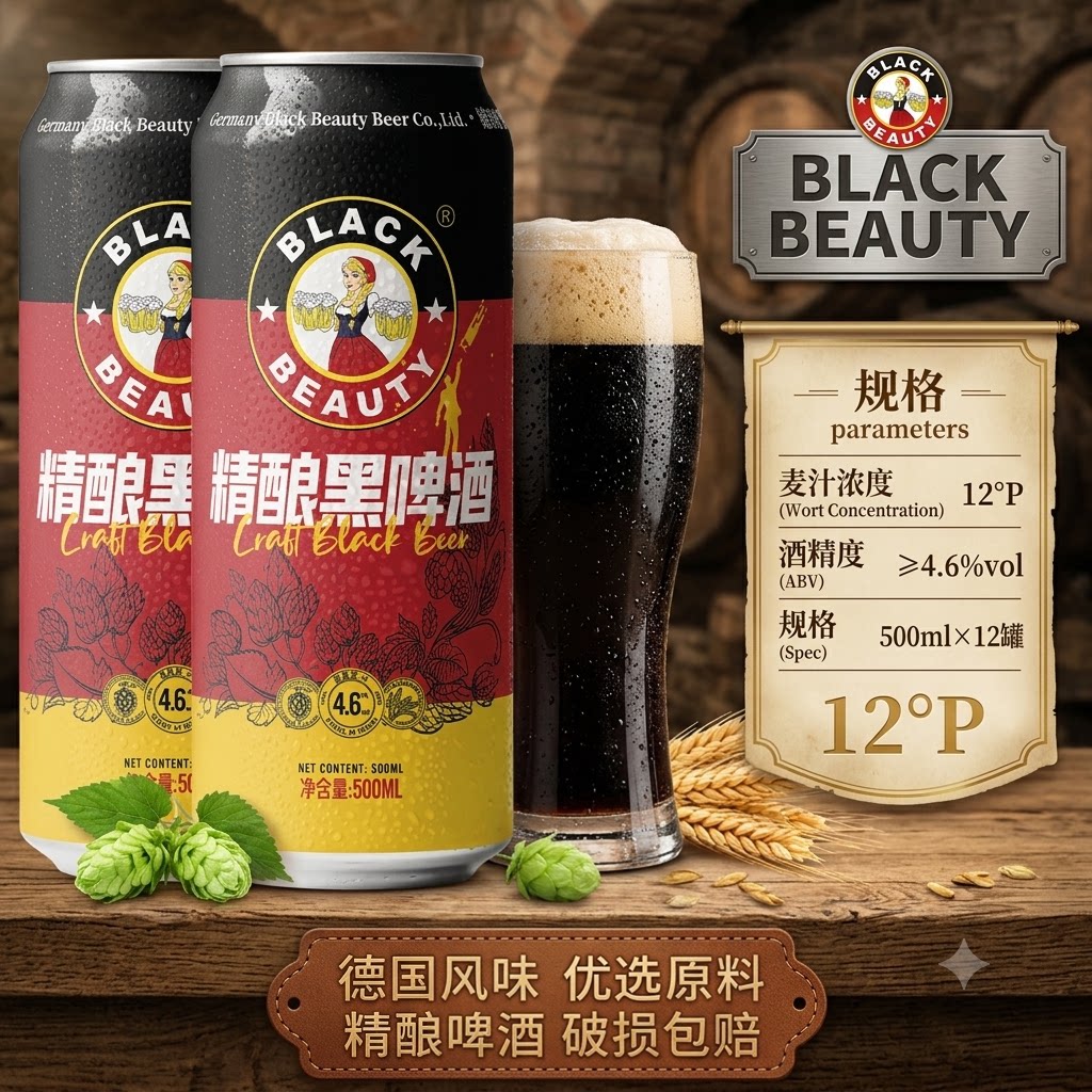 黑美人精酿黑白啤500ml*12罐装