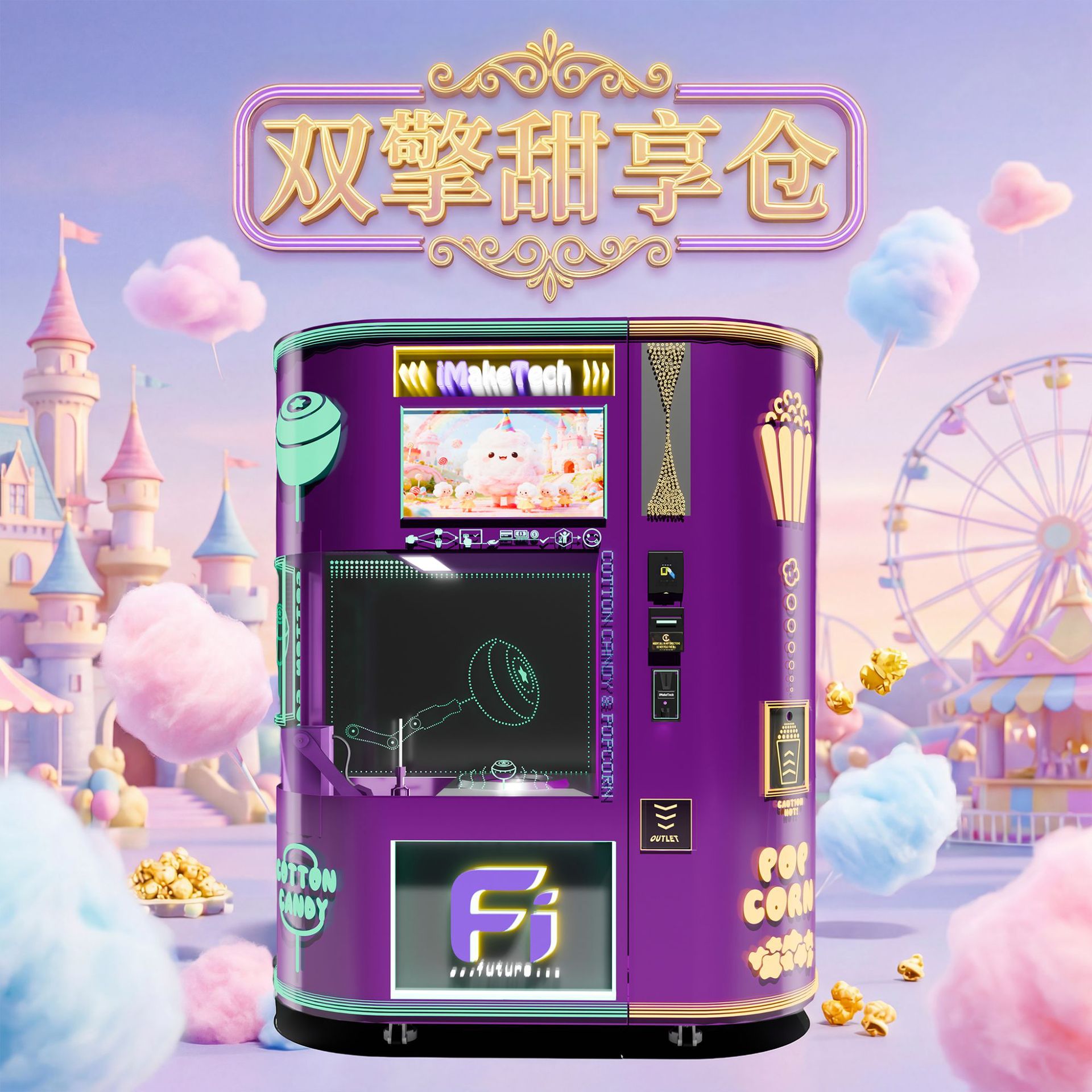 智能商用棉花糖爆米花自助售货机