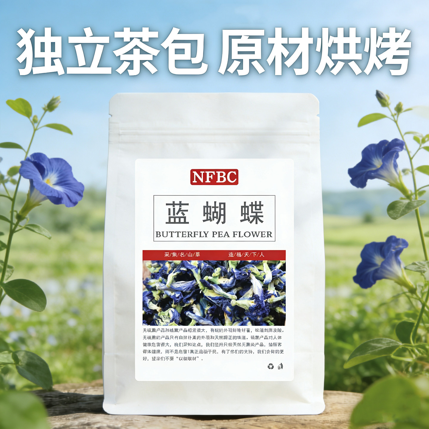 三角包蓝蝴蝶干花野生蝶豆花无硫新货天然蓝蝴蝶泡水泡茶饮料专用