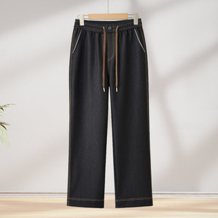 女宽松垂感女裤 中老年妈妈大码 高腰阔腿牛仔裤 200斤时尚 中老 女装