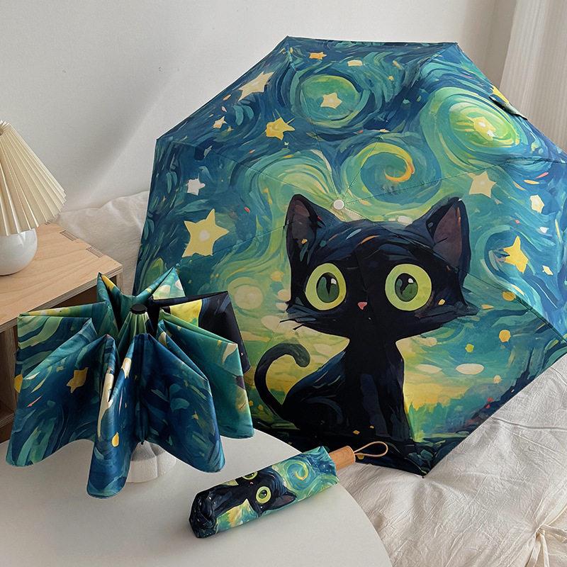 雨伞女生高颜值全自动可爱风可爱猫咪全自动晴雨伞两用折叠太阳伞图片
