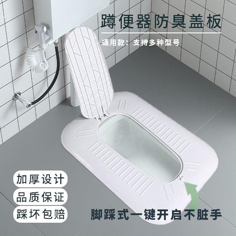 厕所盖板蹲坑盖通用防臭防堵塞器全封闭一键自动翻盖板蹲便器家用