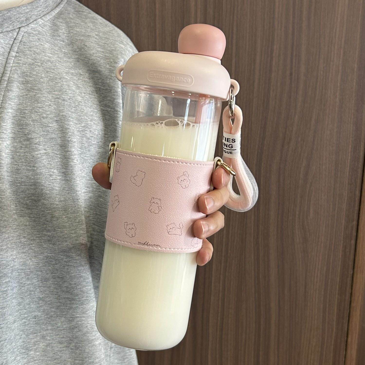 双吊带吸管玻璃杯孕产妇点心杯侧躺喝水糖耐女生高硼硅耐热喝水杯