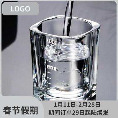 钢化加厚二两三白酒小四方杯防摔啤酒杯酒吧带刻度玻璃杯家用一两